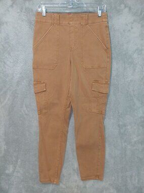 Spanx Pants Women Large Petite Brown Cargo Skinny Twill Ankle High Rise Pull On